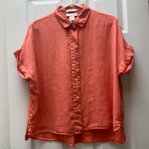 Cynthia Rowley Tops - CYNTHIA ROWLEY | 100% Linen Coral Pink Shirt Size Small